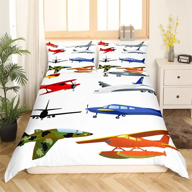 Premium Airplane Duvet Cover Planes Fying In Air Aviation Airport Helicopters And Jets Cartoon Style Room Decorative For Boys Girls Gift