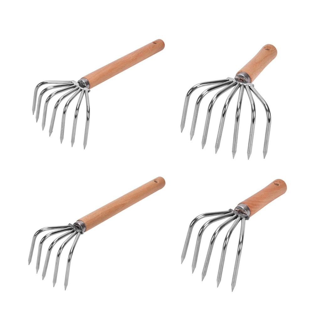 Hand Rake Handheld Cultivating Cultivator Loosening Soil Digging Steel Claws Wood Handle Small Clamming Rake for Backyard Bonsai