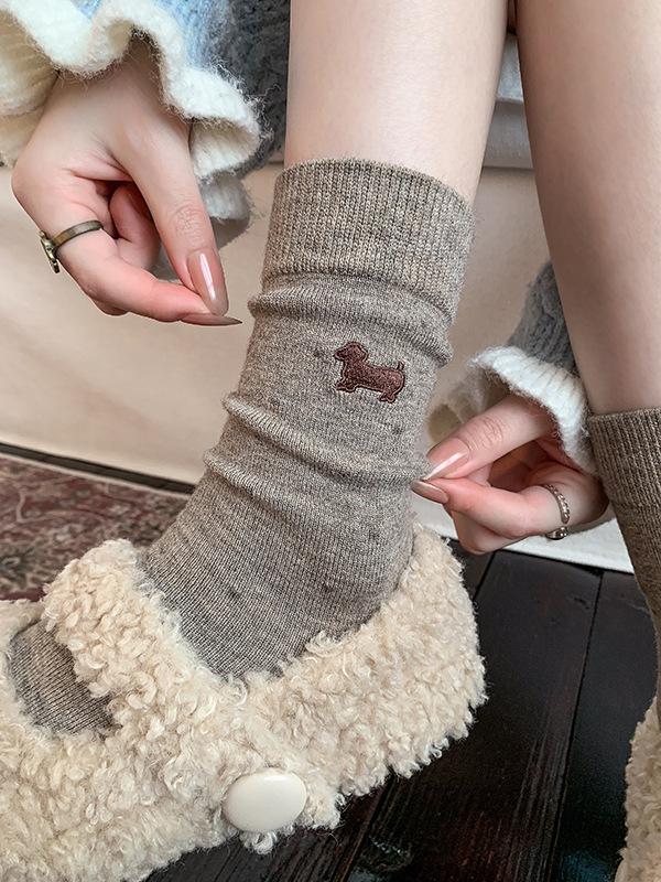 Cashmere Socks For Women Thickened And Warm Zodiac Socks Polka Dot Embroidery Vintage Slimming Pile Socks