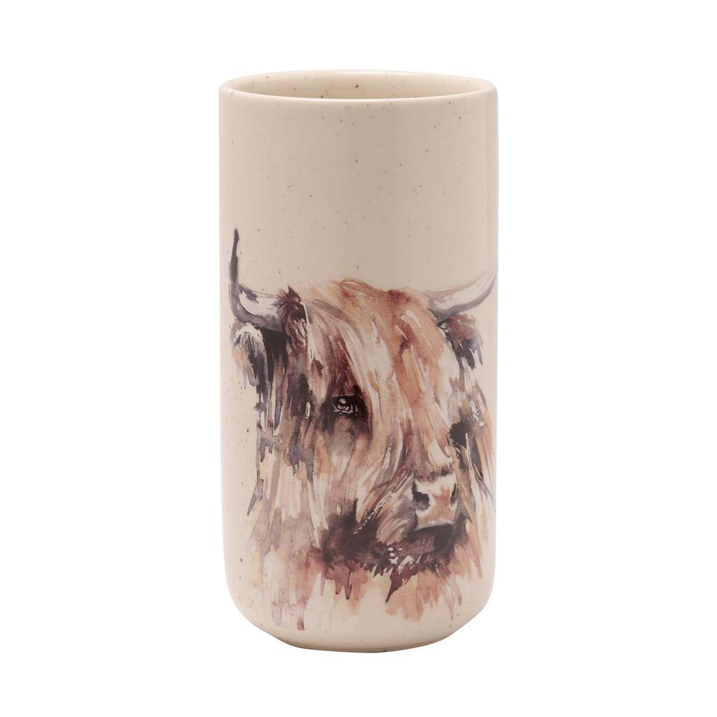 Meg Hawkins Tall Ceramic Vase - Highland Cow 10 x 20cms