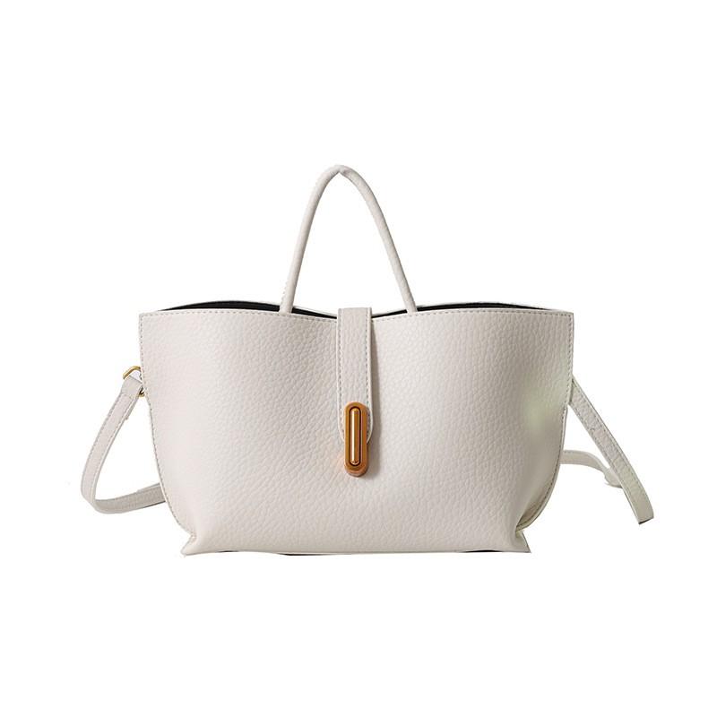 Womens PU Leather Bucket Bag With Detachable Handle Crossbody Strap Minimalist Solid Color Daily Tote Office Commute