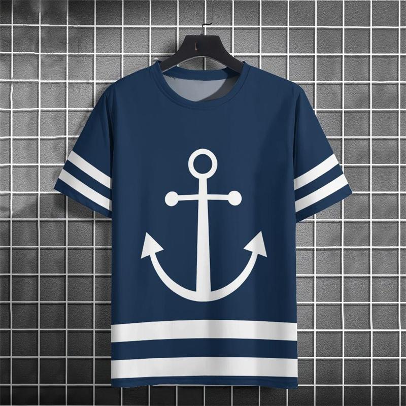 Retro Style Anchor Graphic Men T-shirt Street 3D Print Casual Fashion Stripe Short Sleeve T Shirts Summer Daily Trend Men's Tees