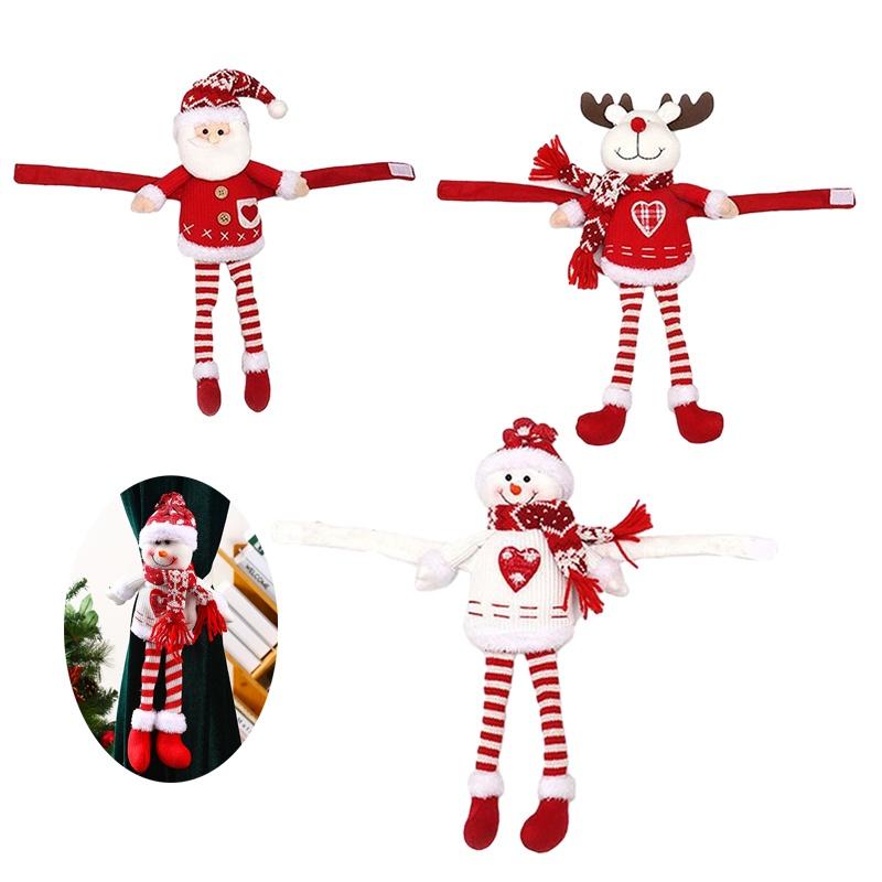 New Christmas Decorative Knitted Fabric Long Leg Santa Claus Window Curtain Tieback Home Decoration