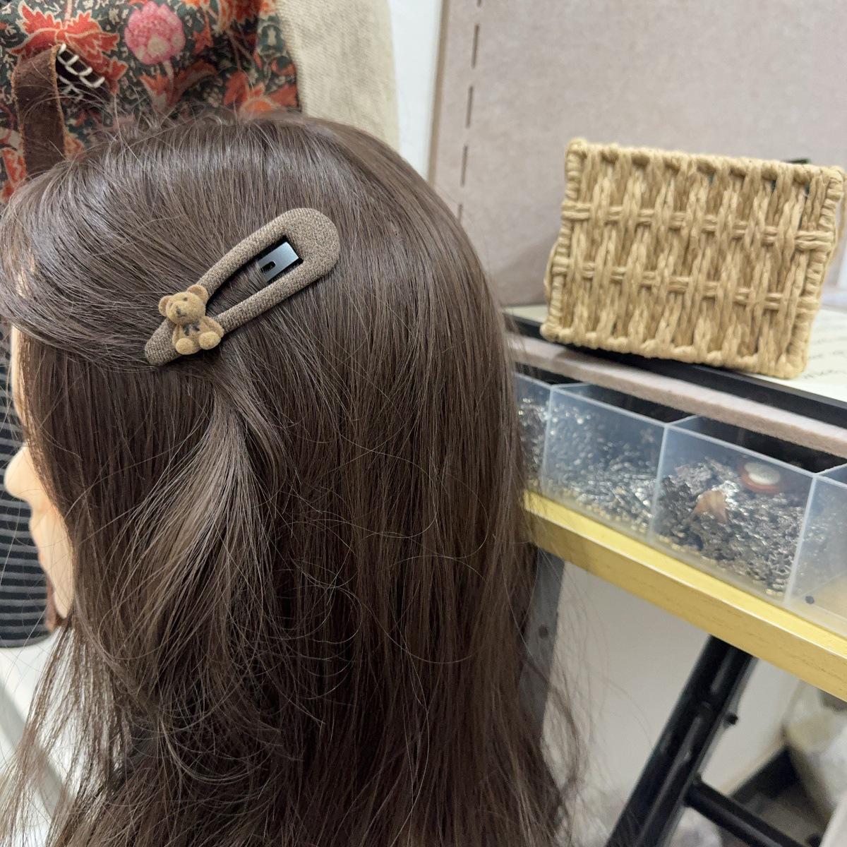 Brown Teddy Bear Hair Clip with Gray Bow