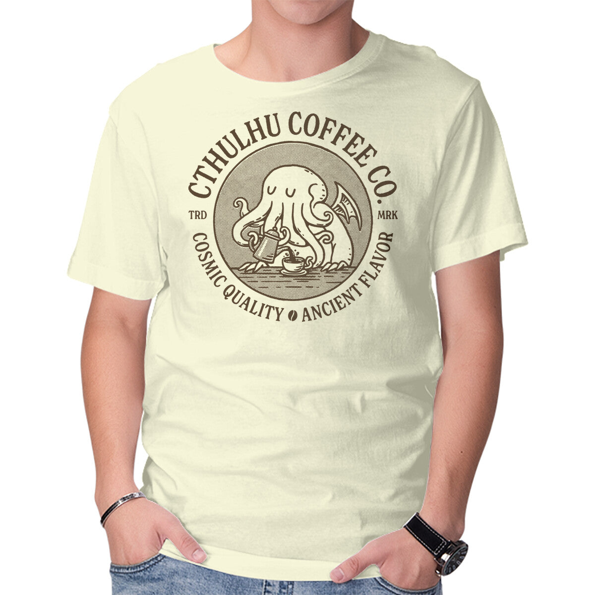 Unisex Crew Neck T-Shirt Cthulhu Coffee Co Graphic Short Sleeve Casual Tee XXXL
