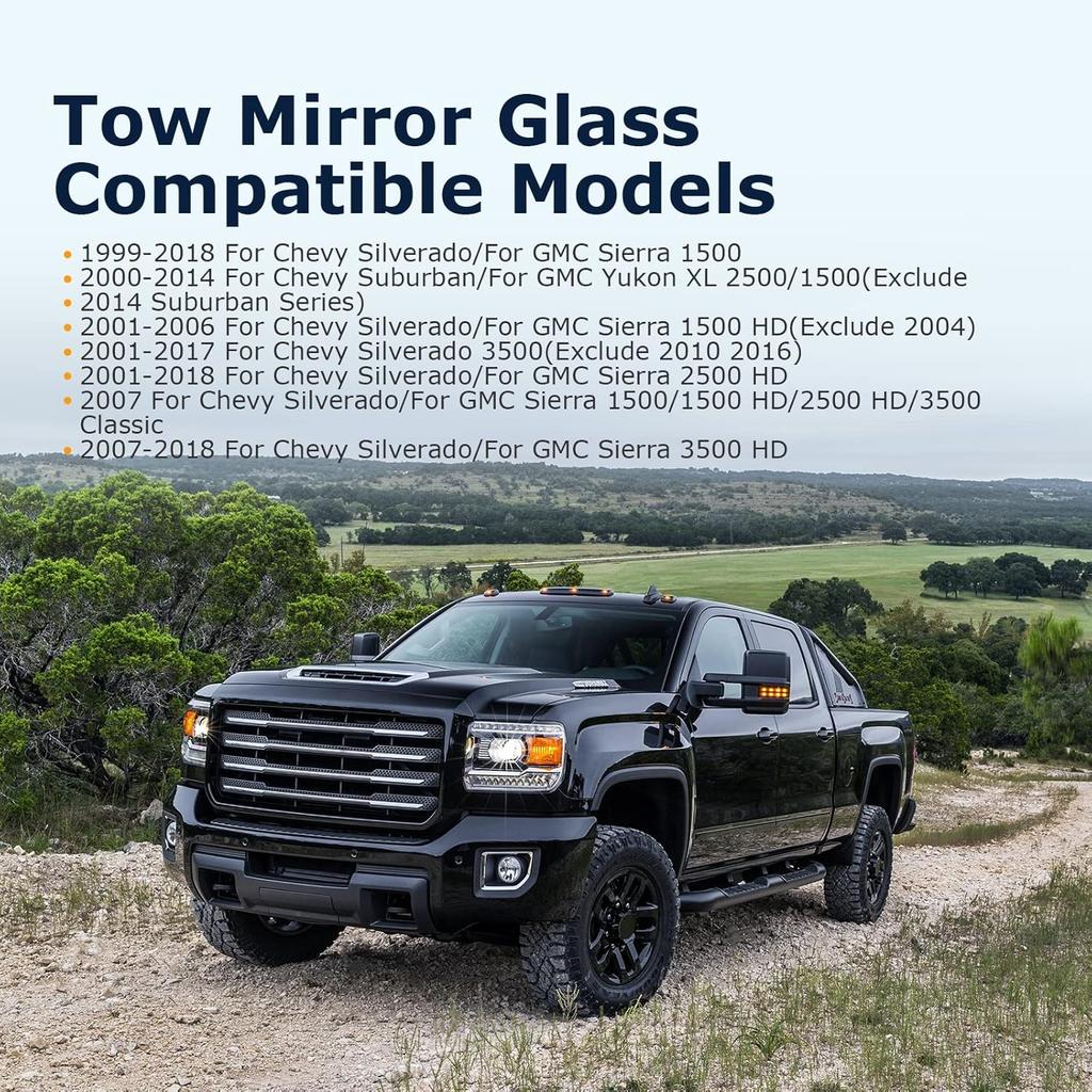 Towing Mirror Glass Fitss 1999-2018 For Chevy Silverado For GMC Sierra 1988-1998 For Chevy/For GMC C1500/K1500 Non-Heated Right Side Lower onvex