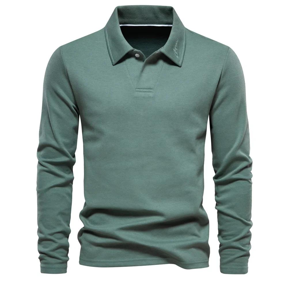 Camiseta Polo de Hombre de Color Sólido Simple con Estampado para Uso Diario, Negocios Casual, Golf, Moda, Solapa, Manga Larga, Otoño, Tops Oversize