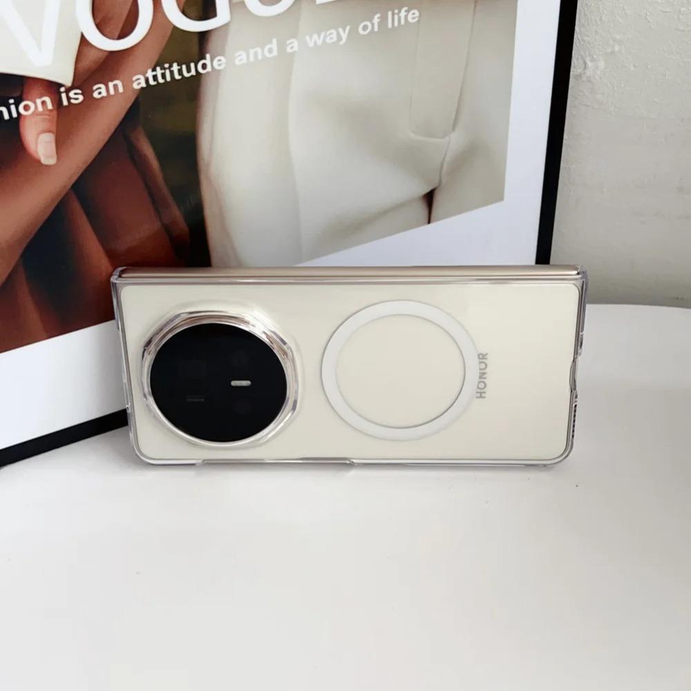 Przezroczyste i Półprzezroczyste Magnetyczne Pierścień Adsorpcyjny Etui na Telefon dla Honor Magic V5 V3 Wszechstronna Ochrona Aparatu Tylna Pokrywa