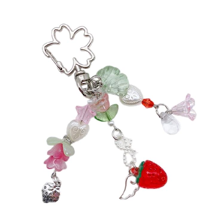 

Lovely Strawberry Flower Keychain Pendant Backpack Decoration Charm Jewelry