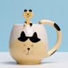 Hand-Painted Ceramic Coffee Cup Set Cartoon Panda Frog Cat Fox Pig Designs Couple's Matching Mugs with Teaspoons Kids Drinking