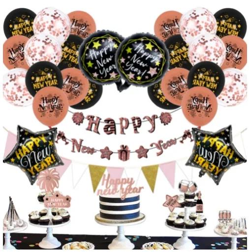 2025 Happy New Year Decorations Wine Bottle Foil Balloons Merry Christmas Decorations Party Confetti Air Ballons New Year EVE
