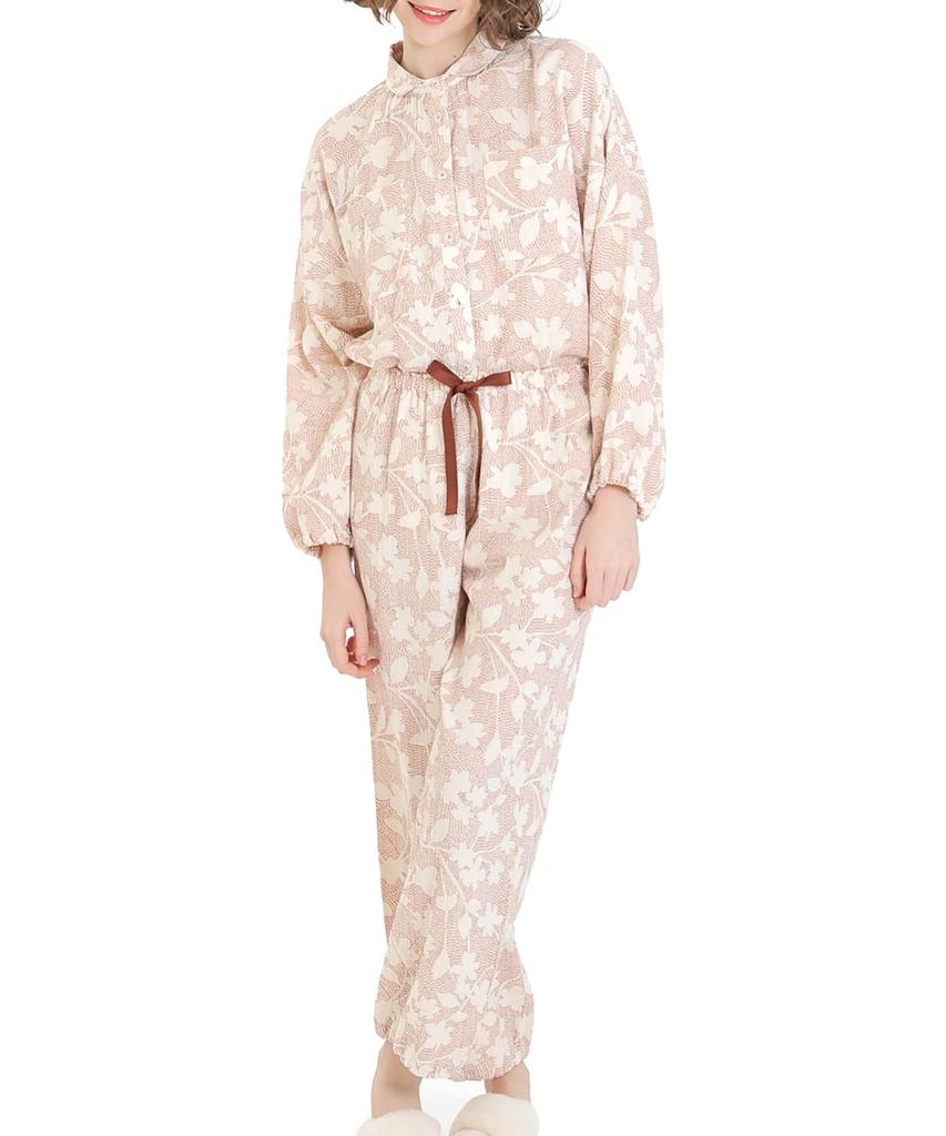 Narue Pajama Cream Puff Gauze Flower Stitch Shirt Pajamas Women's Set, (R)
