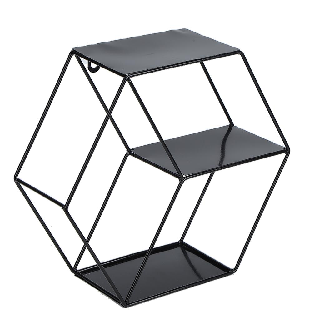 Hex Shelves Simple Wrought Iron Hexagonal Bedroom Living Room Office Wall Shelf DecorationBlack