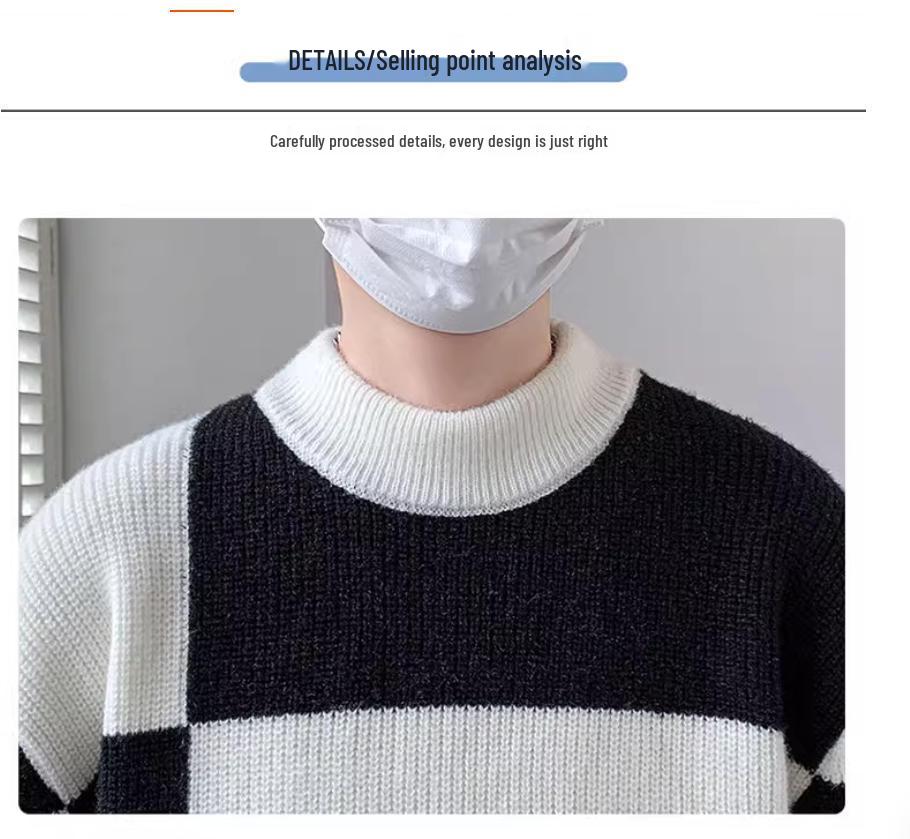 Men's Round Neck Color-Block Sweater - Trendy Knitwear Pullover for Autumn/Winter