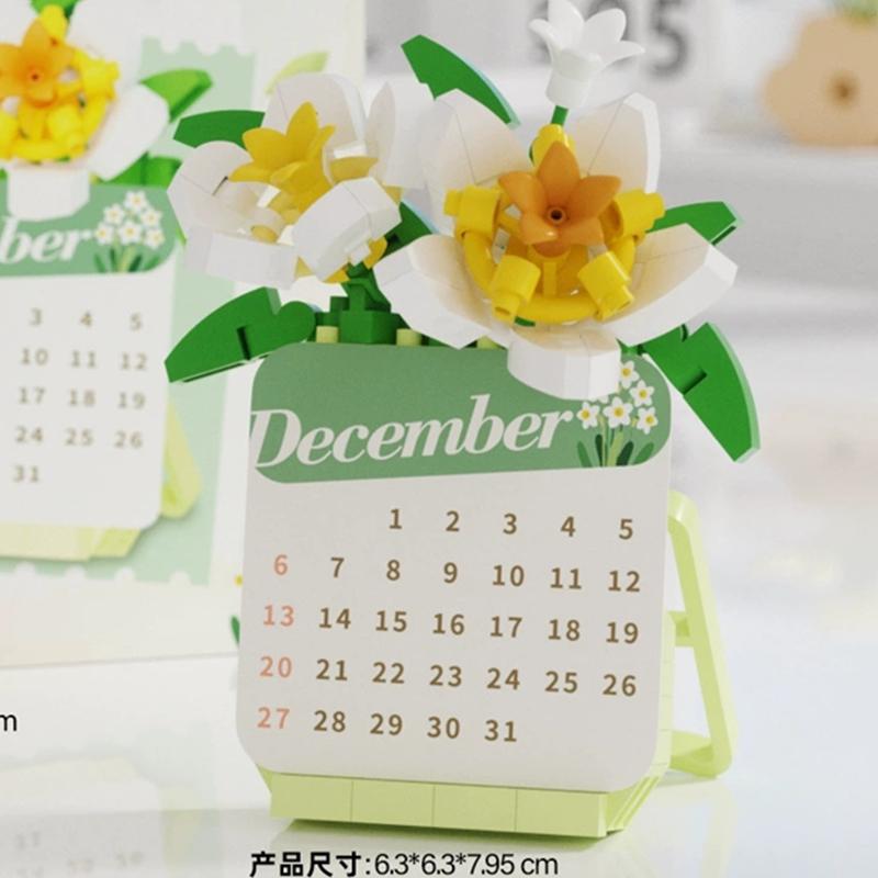 

NEW DIY Calendare Time Date Flower Rose Sunflower Phalaenopsis Plum Blossom Building Blocks Kit Bricks Model Kids Toy Gift miniblocks