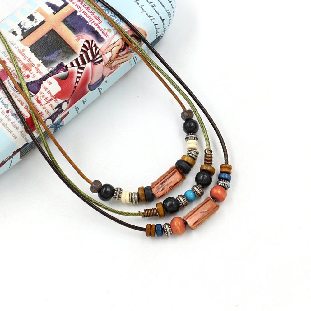Bohemian Multi-Layer Wooden Bead Necklace: Versatile Ethnic Style Choker