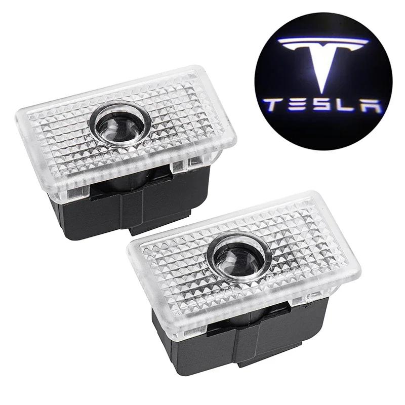 Car Sticker Tesla 2pcs Car Door Welcome Lights Projector Shadow Lamp Decor for Tesla Model S 2014-2019 Model 3 2018-2020 Model X