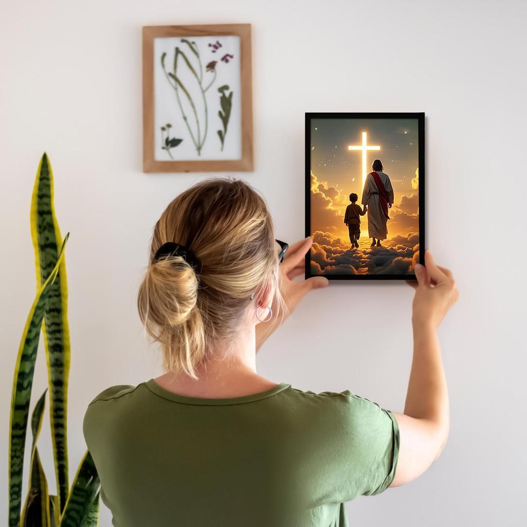 Jesus Wall Art LED Christian Religious Photo Frame Light up Jesus Art Wall Decor for Bedroom Living Room Entryway Office School