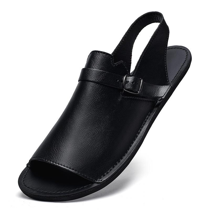 Herren Sommersandalen aus echtem Leder mit weicher Sohle und modischer Schnalle - Größen 45-47