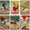 Artisian Skiing Metallposter Snowboarden Blechschild Schlittenfahren Sport Dekorative Plakette Wanddeko Garage Bar Pub Club Hotel Café