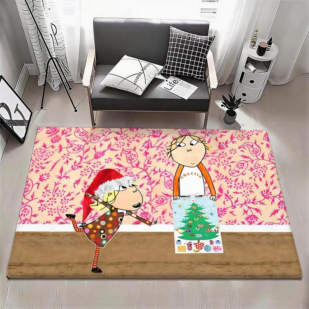 C Charlie and Lola anime Floor Mat Eco Flannel Doormat Non Slip Odorless Indoor Floor Rug Soft Short Plush Home Mat