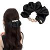 Pearl Chain Satin Scrunchie, Black Hair Tie, Choice of Colors, Gentle On Hair, High Elasticity, Stylish Hair Accessory for Women, Mother's Day Gift