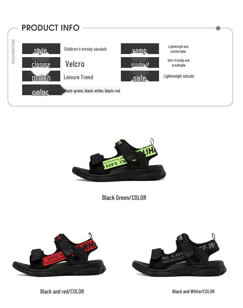Big Brand Boys' Sandals 2024: Summer Beach Shoes for Middle and Older Children - Soft Sole, Non-Slip Outdoor Wear