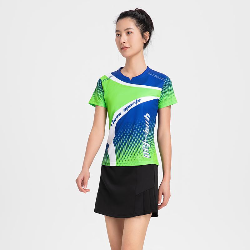 Badminton Clothes Outfit Short-Sleeved Mens and Womens Running Top Red Blue Green Table Tennis Athleticwear Quick-Drying