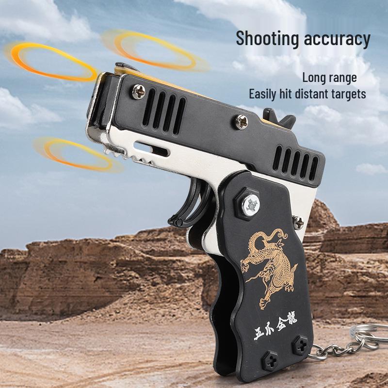 Mini Folding Metal Rubber Band Gun Keychain for Kids