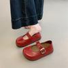 Mori Damenstil flache Einzel-Schuhe Damenrock Frühling 2025 neu Ein-Wort-Schnalle Weichleder Weichsohlen Mary Jane Schuhe