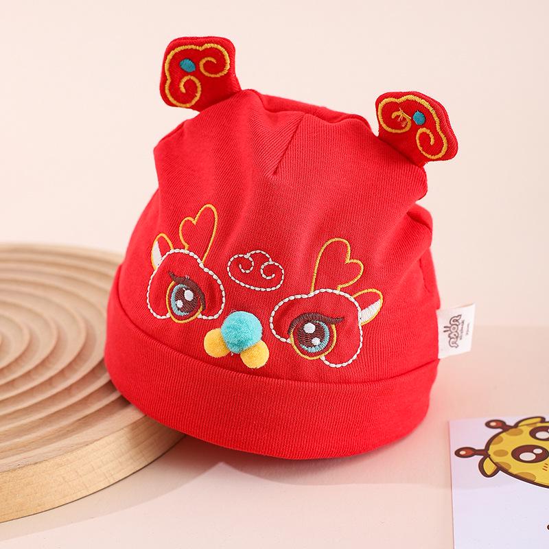 Spring & Autumn Baby Hat for Newborn Boys & Girls - Red Festive Cap for 100 Days