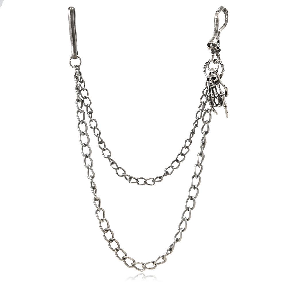 

Skull Hand Double-Layer Chain Ring Men s Hip-Hop Jeans Waist Chain античный серебряного