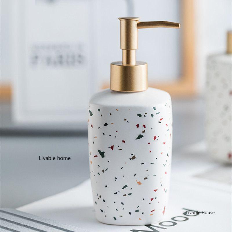Keramik Tragbare Seifenspender Handwaschflasche Terrazzo-Muster Lotionflasche Seifenflasche Badezimmer-Seifenspender