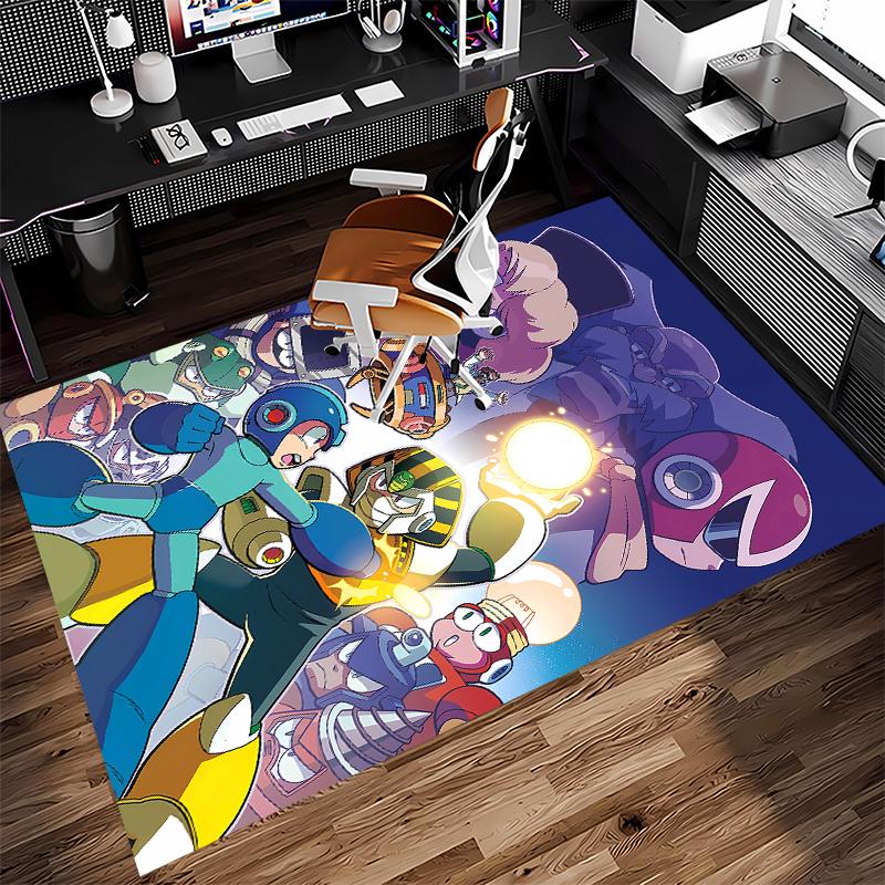 1pc Cartoon Rockman Game Megaman1 Print Area Rug - Soft, Washable Non-Slip Indoor Mat for Office Chairs, Living Room, Home Office Decorative Rug
