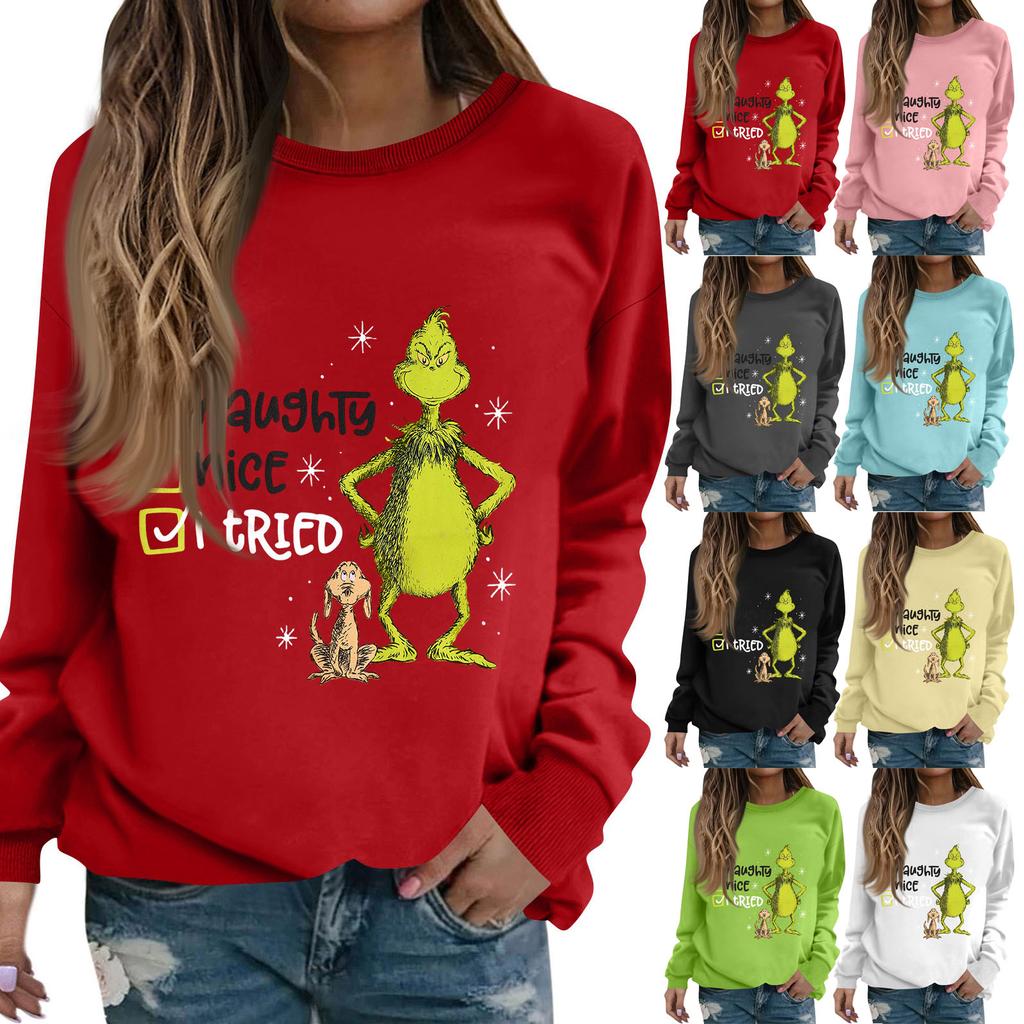Damenmode Lässig Langarm Einfarbig Weihnachten Bedruckt Rundhals Oberteil Sweatshirt