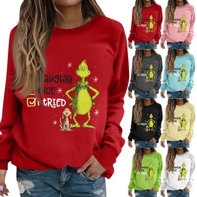 Women's Fashion Casual Long Sleeve Solid Color Christmas Printed Round Neck Top Sweatshirt