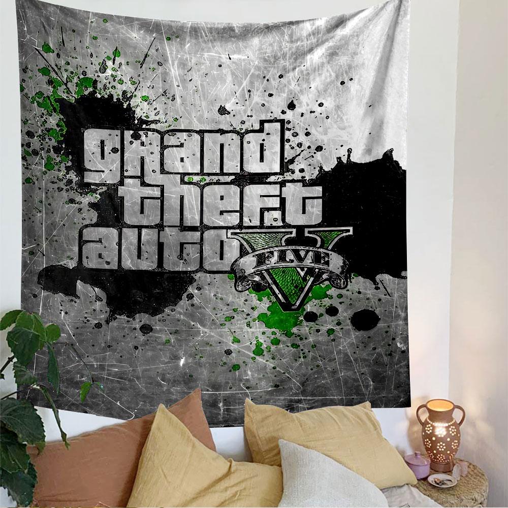 Grand Theft Auto V Tapestry Wall Hanging, GTA 5 Game Poster Art, Gamer Wall Decor for Bedroom Living Room Dorm