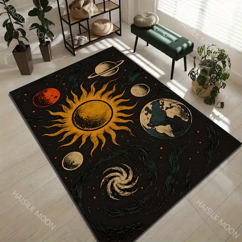 1PC Sun planets Earth Saturn galaxy space Carpet for Living Room Bedroom Sofa Home Decor Rus Non-slip Floor Mat Luxury Gift