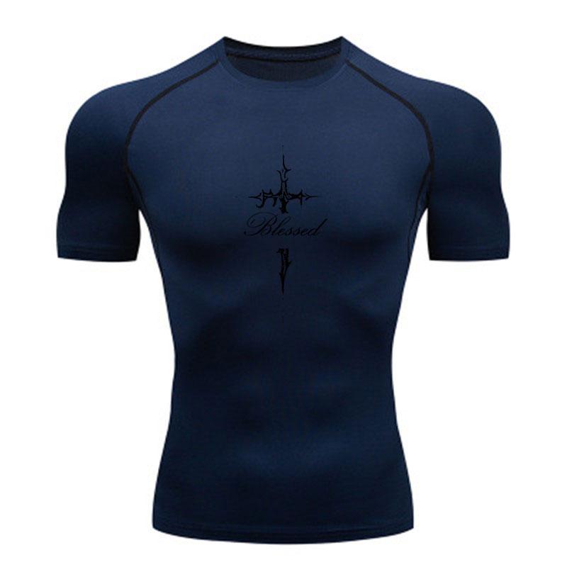 Men's Compression Workout T-Shirt, Gothic Cross Blessed Prin