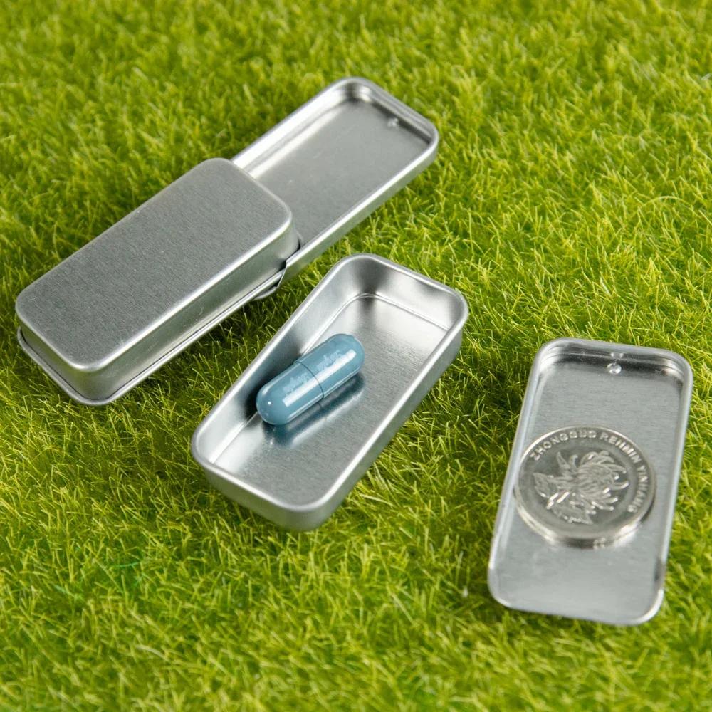 New 2Pcs 51*10*26mm Mini Iron Box Slide Cover Storage Box Wedding Jewelry Pill Cases Portable Tin Boxes Container Home Storage