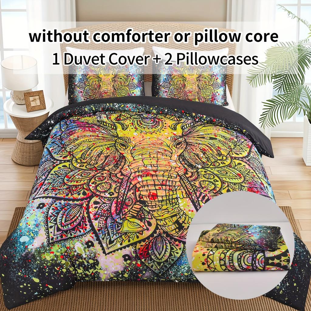 Duvet Cover Elephant Print Bedding Set Soft And Comfortable Quilt Cover For Bedroom Guest Room 1*Quilt Cover + 2*Pillowcase