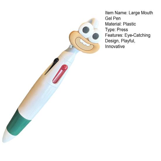 4-in-1 Cartoon Ballpoint Pen Cute Big Mouth Gel Pen with Multi-Color Ink Fun Writing Tool for Students Journaling