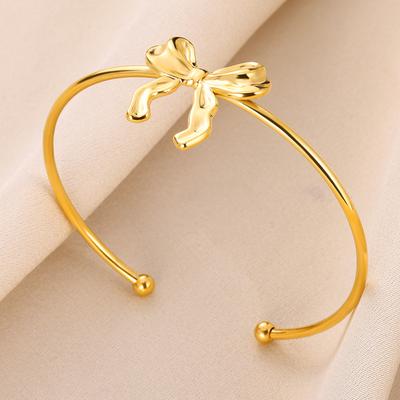 Elegant Ribbon Bow Sets Necklaces Earrings Bracelet For Women 18k Cute Gold Color Stainless Steel Romantic Everyday Jewelry Gift