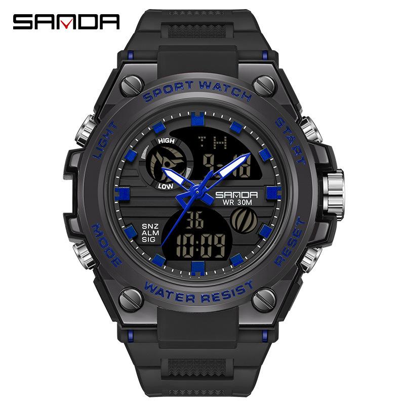 Sanda Watch New Lighting Male School Fashion Trend Digital Electronic Watch Multifunctional Waterproof And Shockproof Men'S Watch