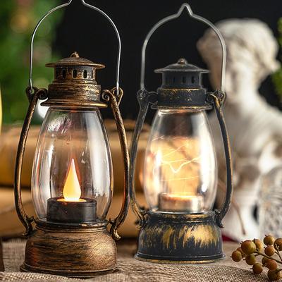 LED Vintage Lantern Battery Operated Hanging Lantern Ornaments Antique Tabletop Atmosphere Decoration Outdoor Camping Lights