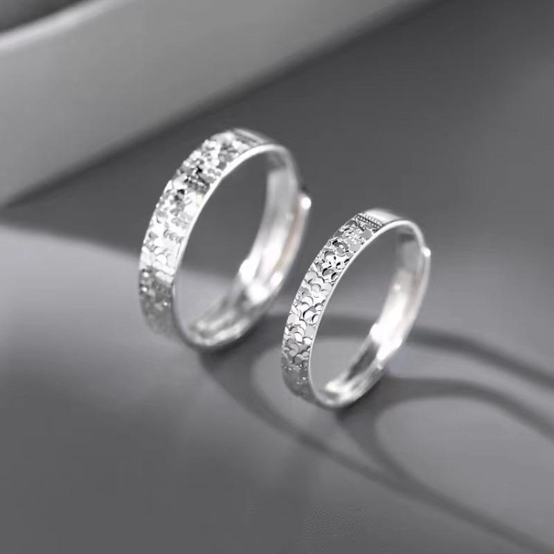 Crushed ice ice ring, index finger ring, for both men and women, plain circle, small-scale niche luxury, matching ring band