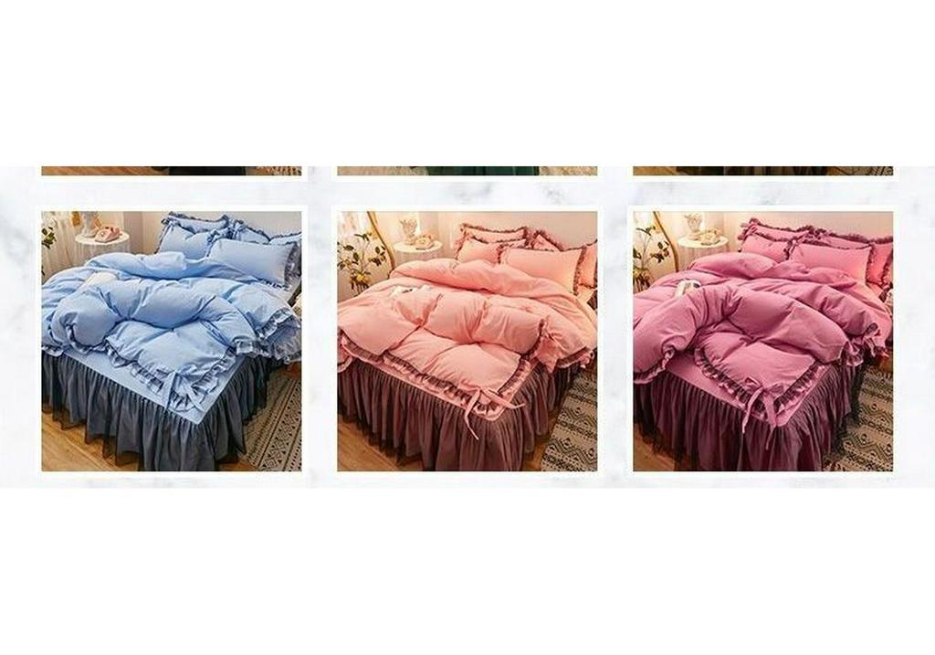 Korean Style Lace Flannel Bed Set: Princess Three-Piece Non-Slip Bedspread and Floor-Length Bed Sheet with Duvet Cover