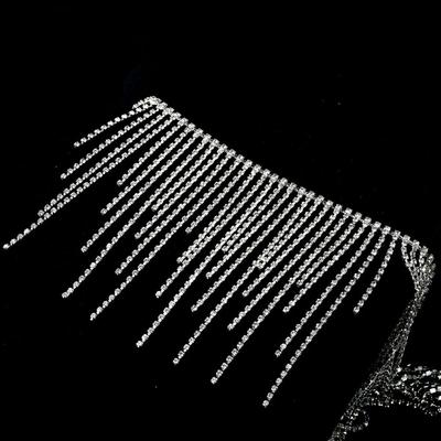 1Yards Length Crystal Tassel Chain Crystal Glitter Silver Rhinestone Tassel Chain Fringe Design DIY Crafts Tassel Trim