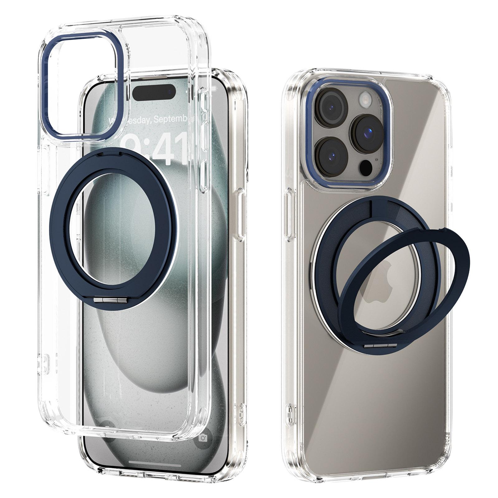 

ABEEL Q-LUCK For iPhone 15 Pro Magnetic Case Rotating Kickstand Shockproof TPU + PC Phone Back Cover