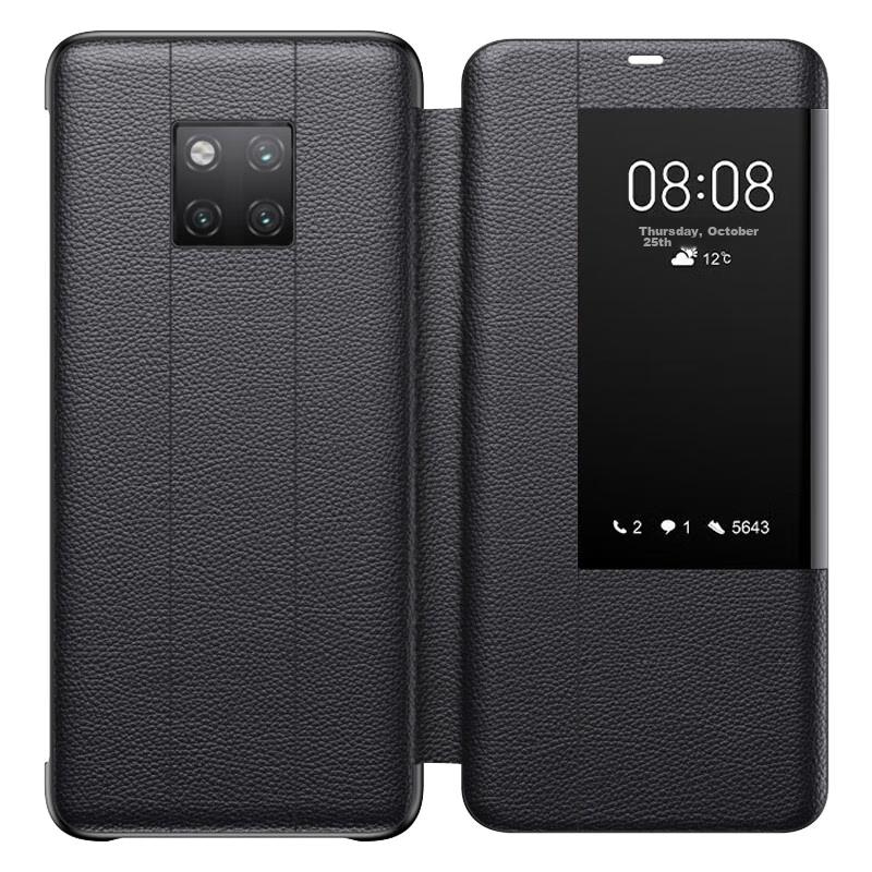 Huawei Mate20 Pro Phone Case, Huawei Mate20 Pro Non-Flip Smart View Window Full Protection Anti-Drop Ultra-Thin Protective Case, Black